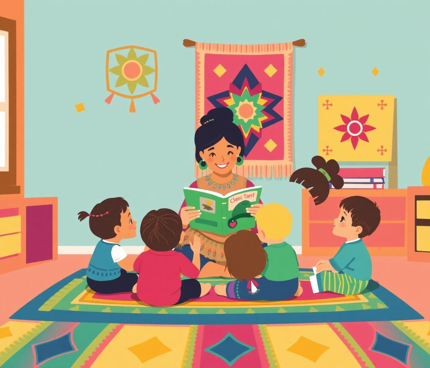 Head Start teacher reading with children in a classroom